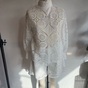 White Lace Long Sleeve Two Piece